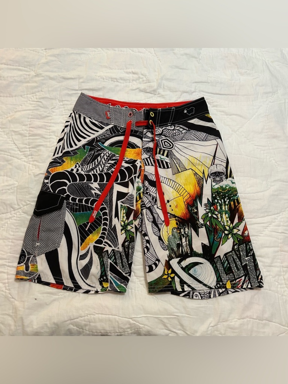VTG Y2K Lost Enterprises Board Shorts Mens 30 Mayhem Black Sheep Skulls Art Punk